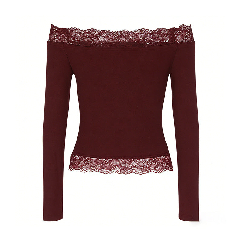 Dame elegant Off-Shoulder skjorte med spidsbesætning Skovae