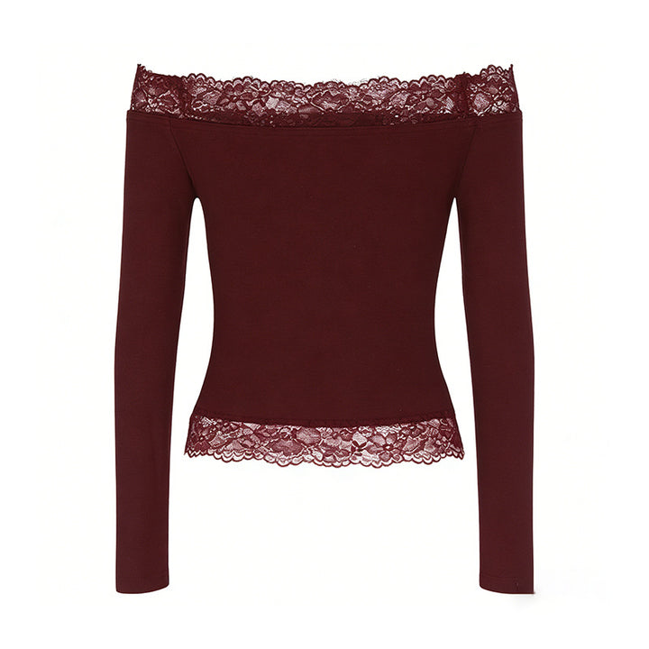 Dame elegant Off-Shoulder skjorte med spidsbesætning Skovae