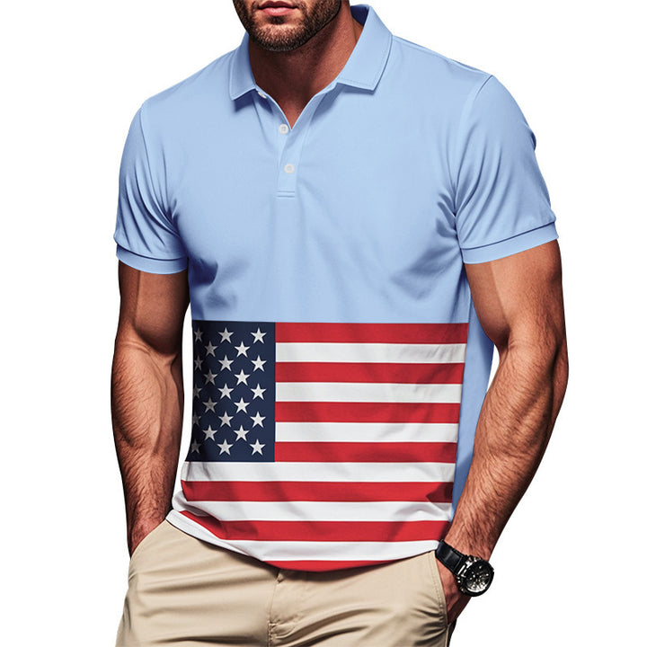 Herrer polo shirt med patriotisk flagmønster og åndbart materiale Stilla
