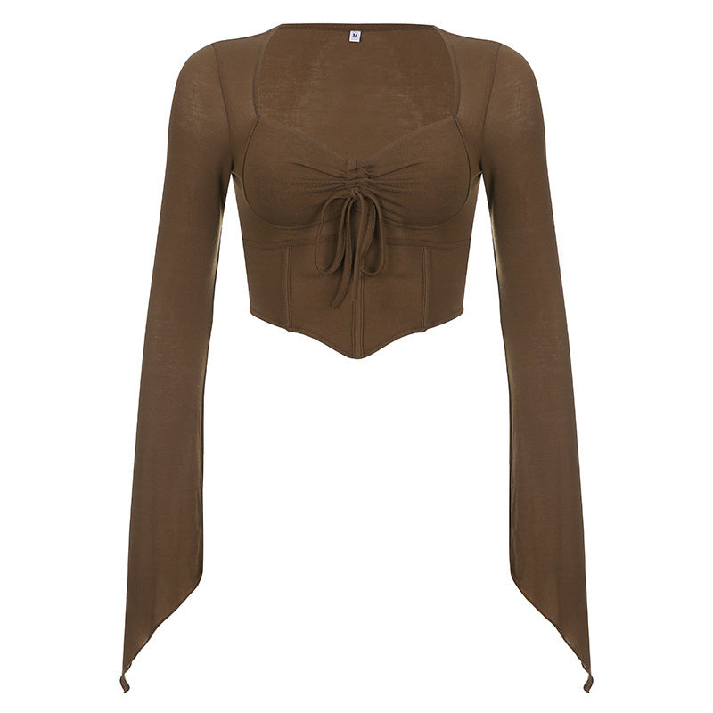 Kvindernes cropped top med samling og flagrende ærmer Stilla
