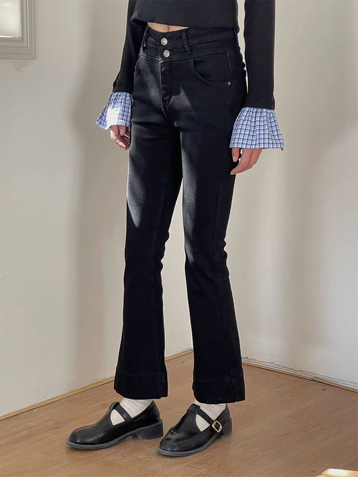 Dame Høj skåret Bootcut Jeans med elegante knapdetaljer Stilla