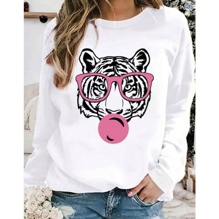 Kvindernes sweatshirt med kreativ tiger grafikdesign Skovae