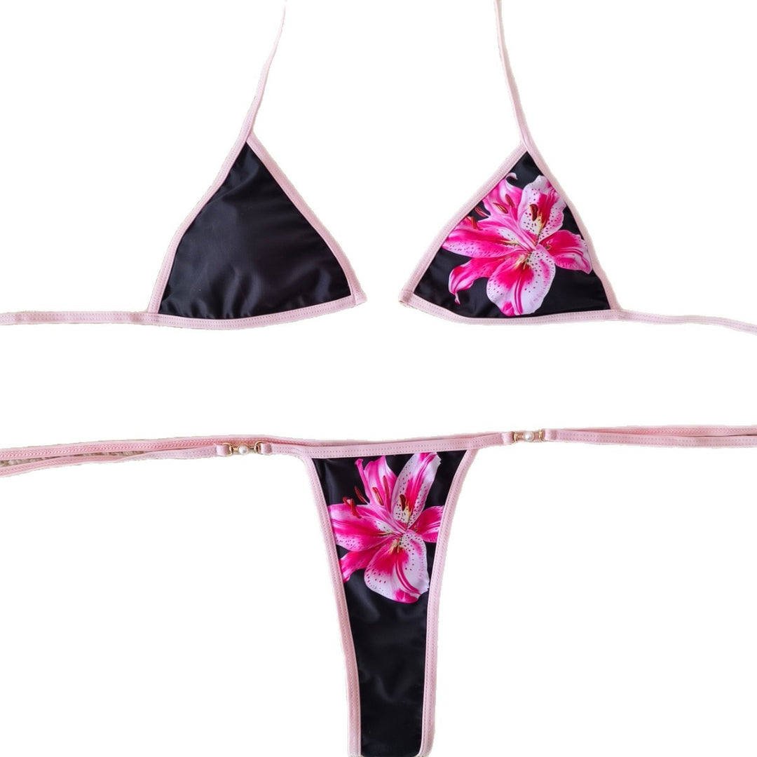 Dame triangel-bikini med blomsteraccent og justerbare bånd Skovae