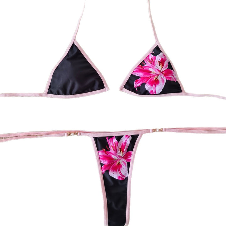 Dame triangel-bikini med blomsteraccent og justerbare bånd Skovae