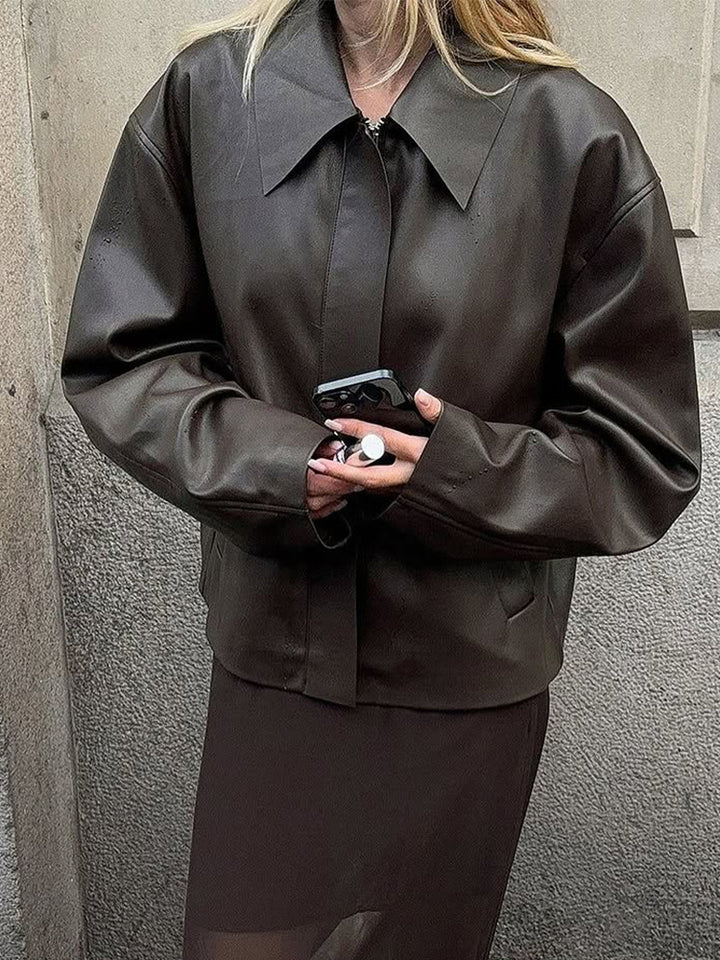 Dame moderigtig kunstlæderjakke med oversized design Stilla
