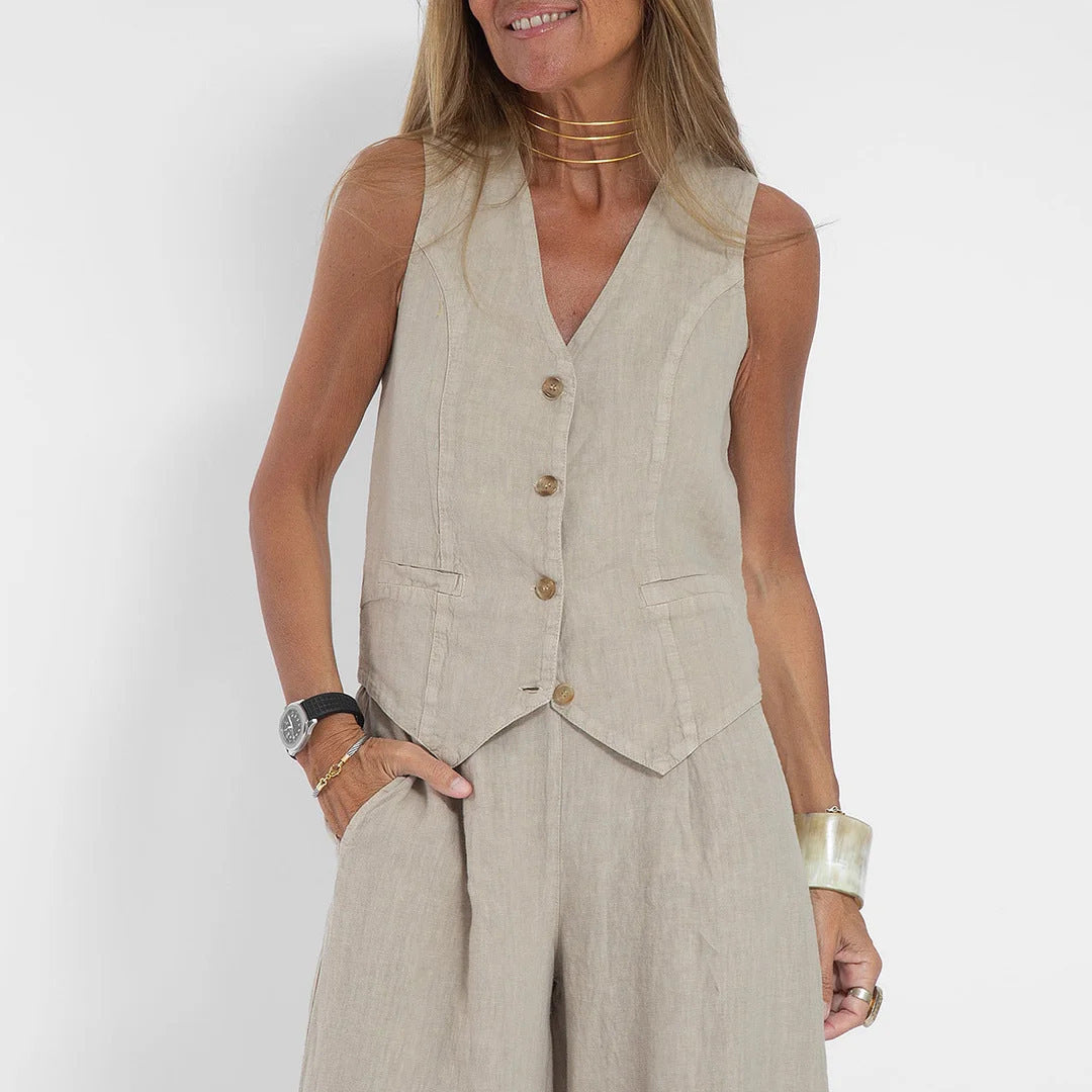 Dame hør vest i elegant design Skovae