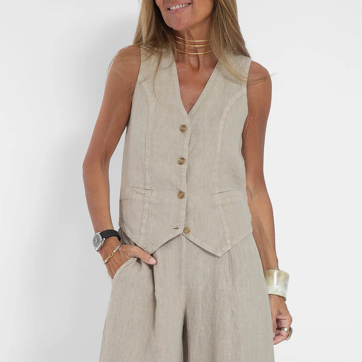 Dame hør vest i elegant design Skovae