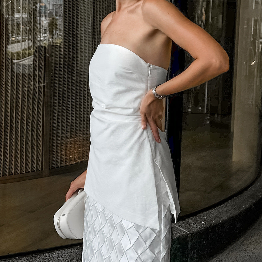 Dame Strapless Aftenkjole med asymmetrisk snit og kvalitetsstof Stilla