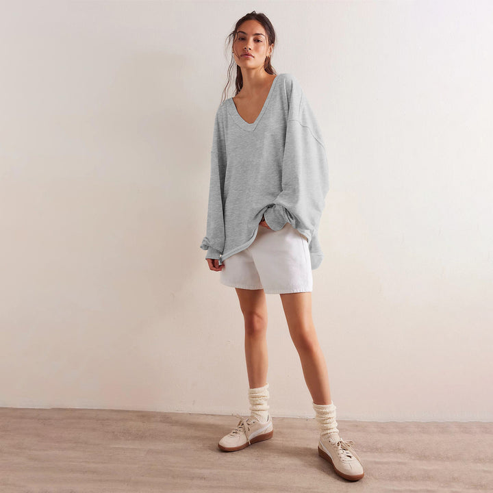 Dame oversized V-hals sweatshirt med afslappet pasform Stilla