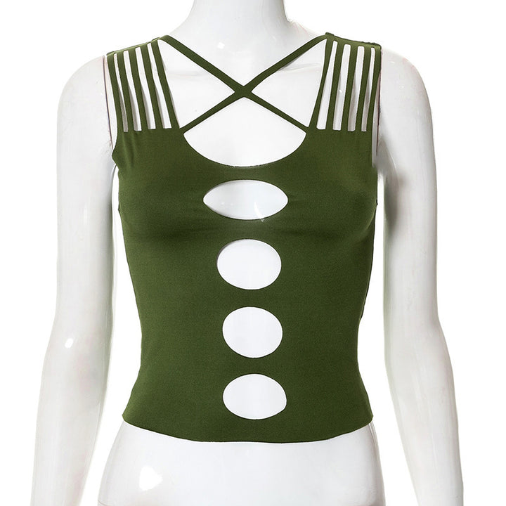 Dame Crop-Top med kreative cut-out-detaljer og moderne stropper Skovae
