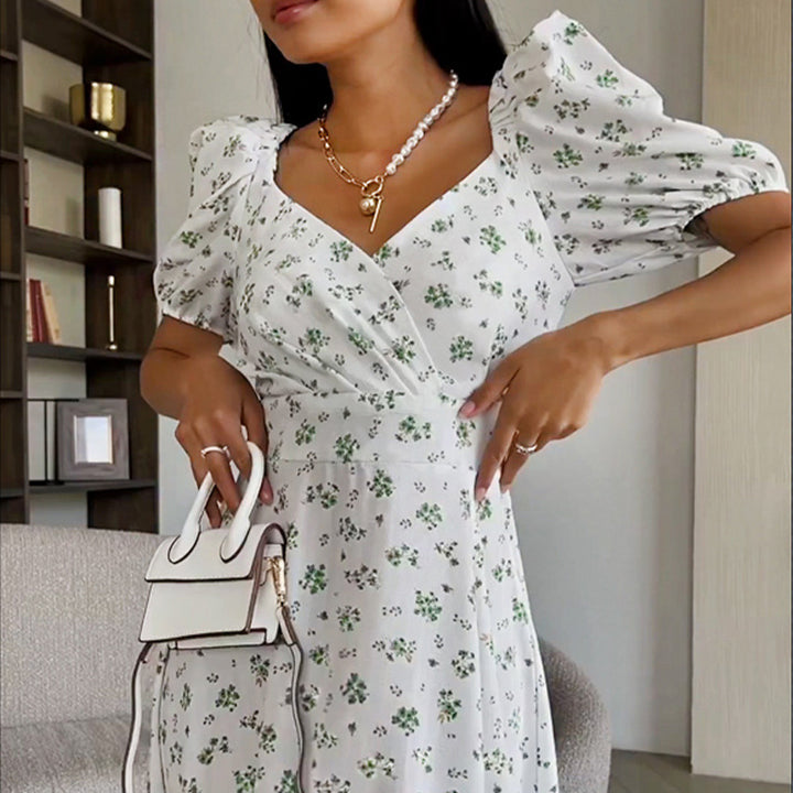 Dame Elegant Maxi Kjole med Puffærmer og Blomster Mønster Stilla