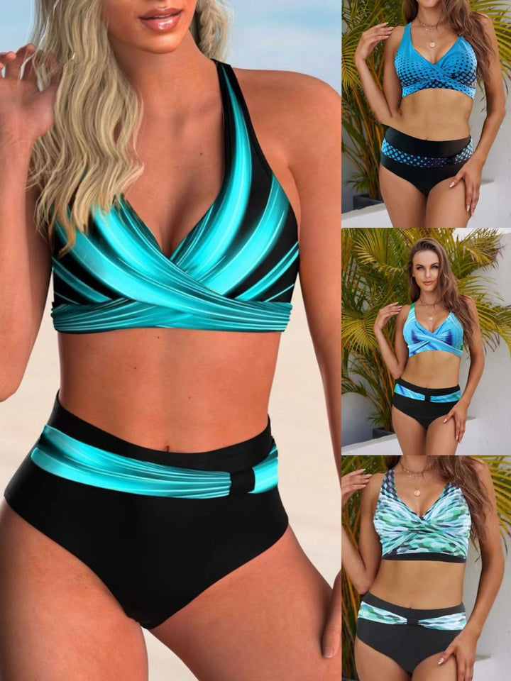 Dame bikini-sæt med kreativt twist-design og høj talje Skovae