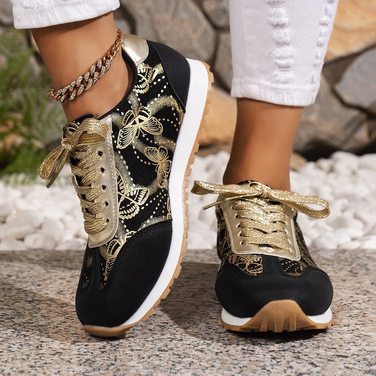 Damemode Sneakers med blomsterdesign og skinnende accenter Stilla