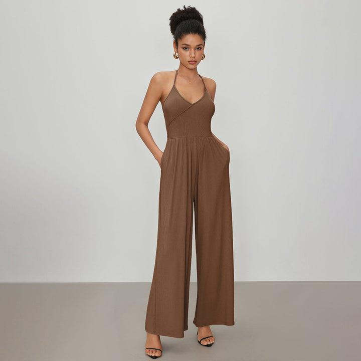 Dame jumpsuit med elegant V-hals og løs pasform Stilla