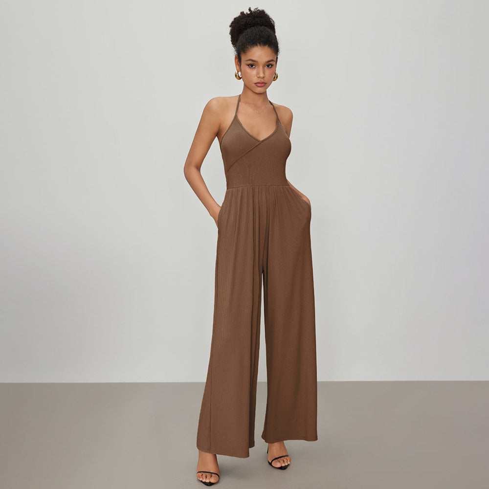 kvinders jumpsuit med elegant V-hals og løs pasform Stilla