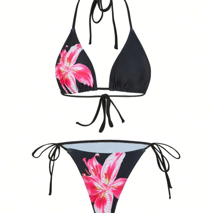 Dame Triangel-Bikini-Sæt med blomsterdesign og gennemsigtig Maxikjole Skovae
