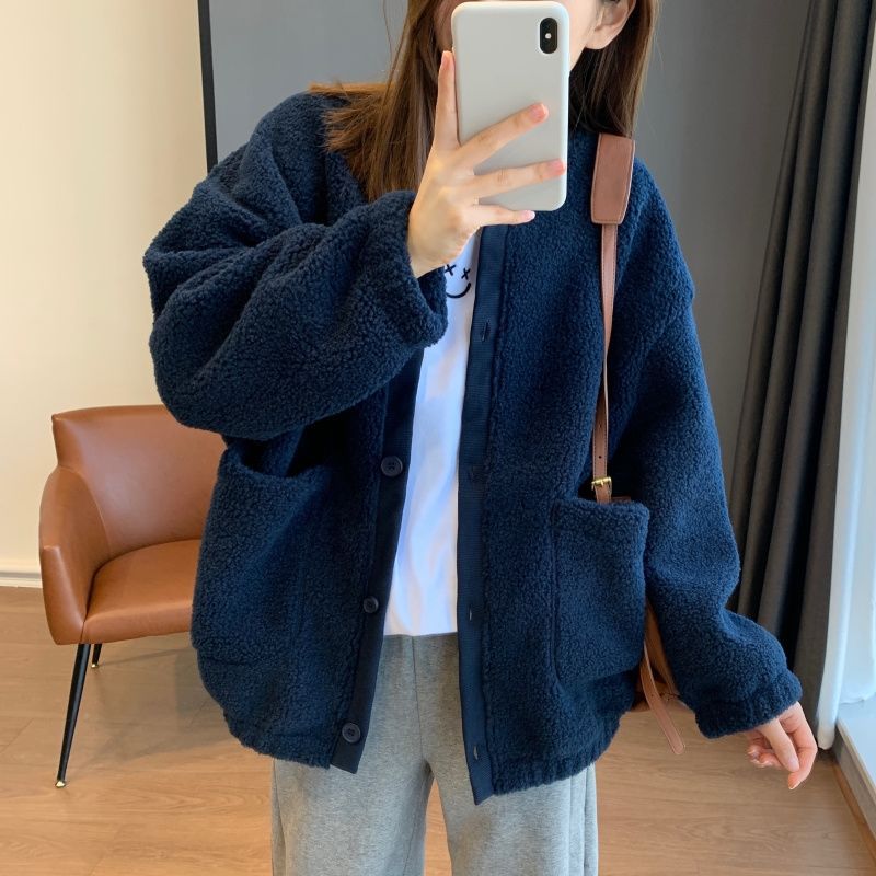 Kvindernes fluffy oversized jakke med store lommer