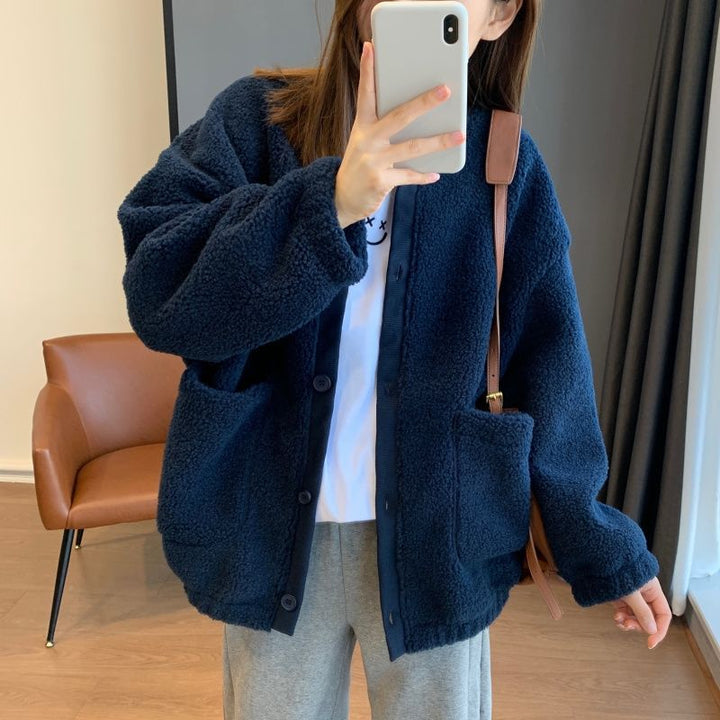 Kvindernes fluffy oversized jakke med store lommer
