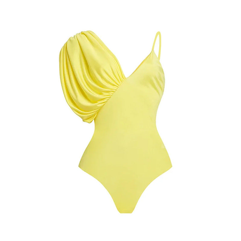 Dame asymmetrisk Onepiece badedragt med voluminøse pufærmer Skovae