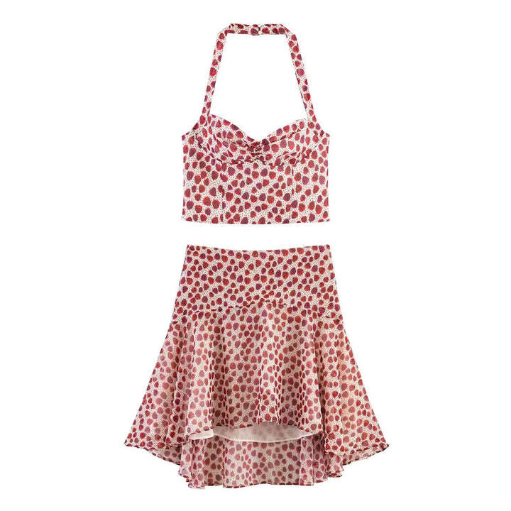 Dame Crop-Top i frugtagtig design med elegant viklesløjfe Skovae