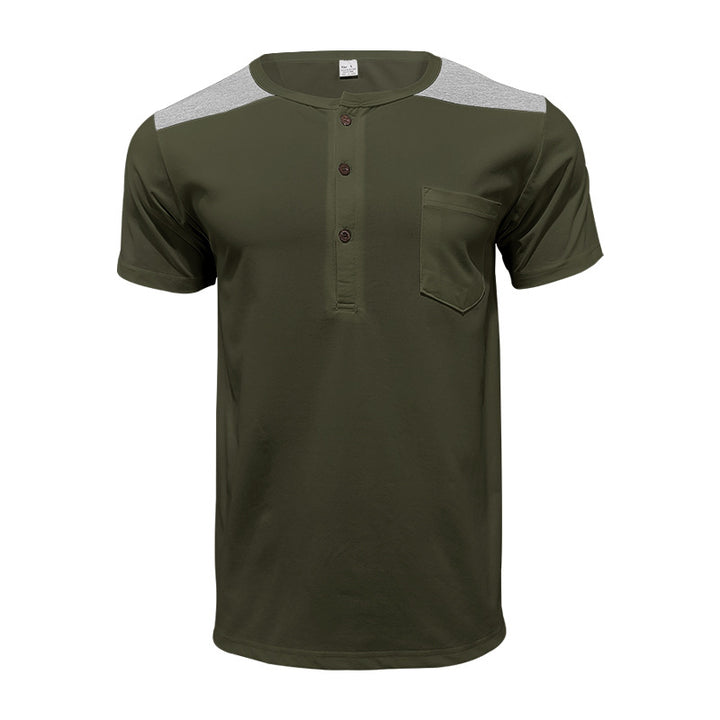 Herren nan kortærmet Henley-shirt lavet af blød bomuldsblanding med brystlomme og skulderflap Skovae