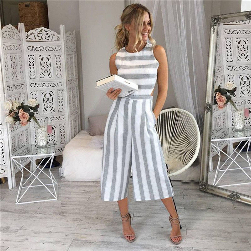 Dame jumpsuit med elegante striber og figursyet snit Skovae