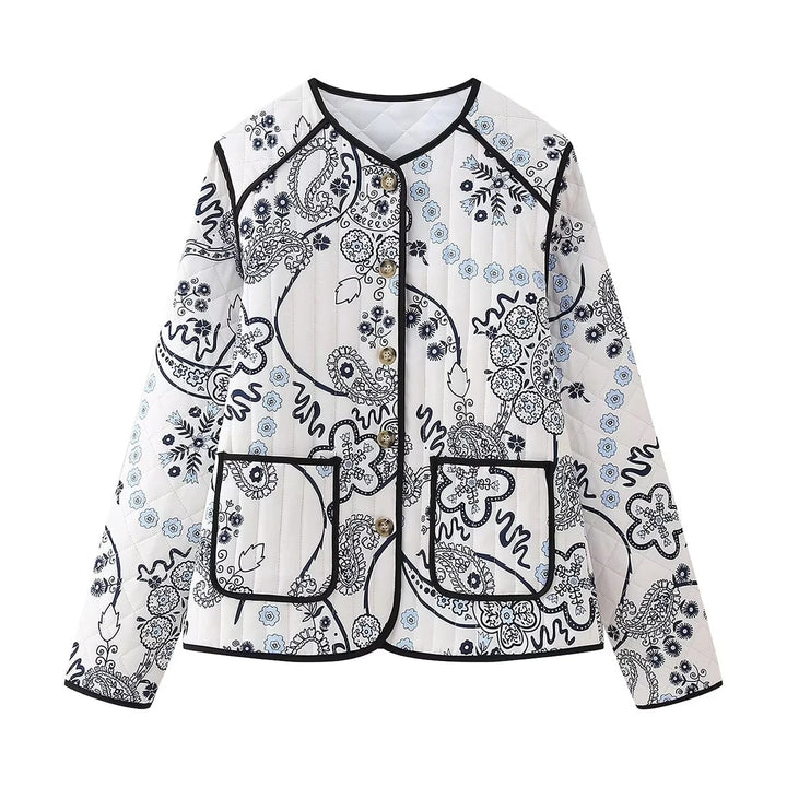 Kvinders quilted fritidsjakke med blomstermønster og praktiske lommer Stilla