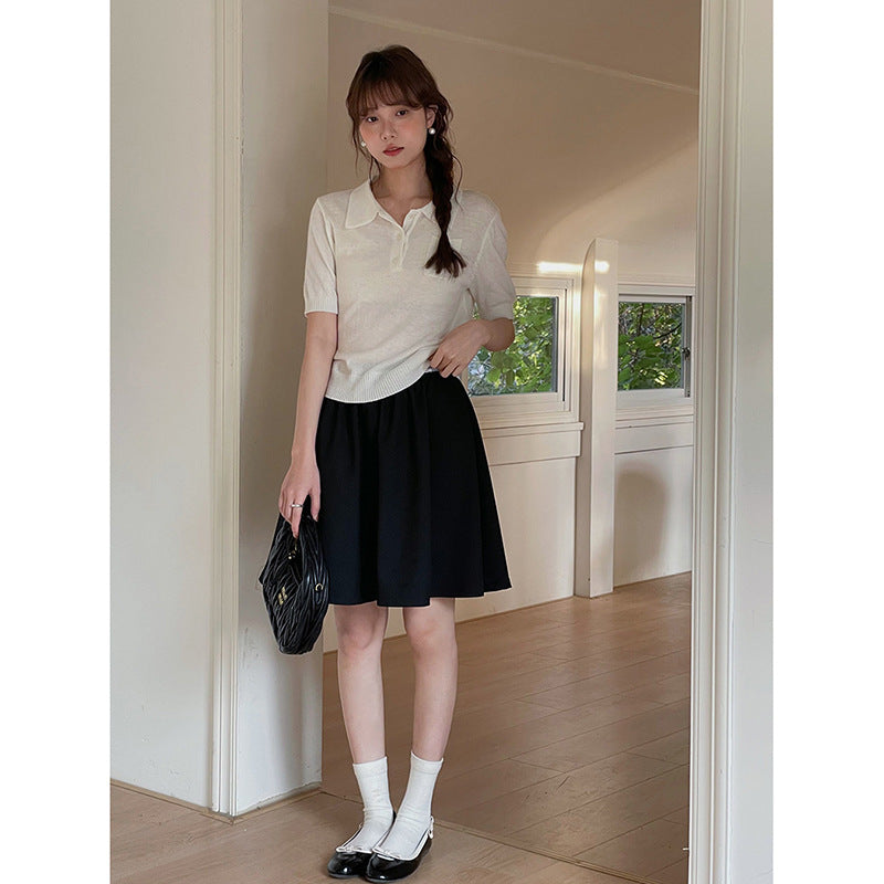 Dame elegant poloshirt med stilfuld krave og fin struktur Stilla
