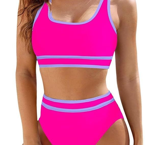 Dame sportsy bikini-sæt med højt skåret underdel og sporty overdel Skovae