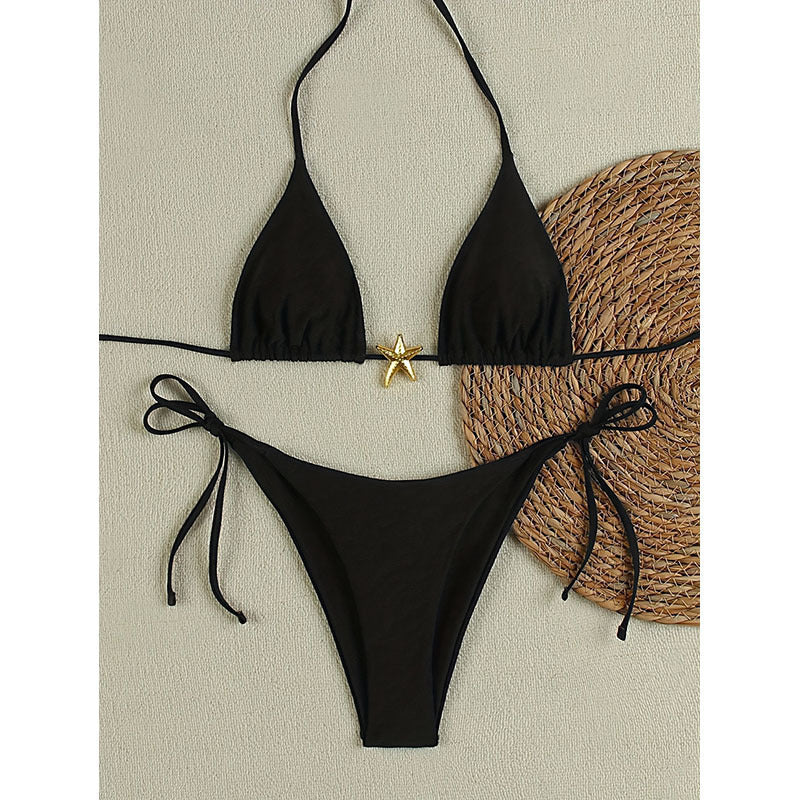 Dame Elegant trekantet bikini med gylden applikation Skovae