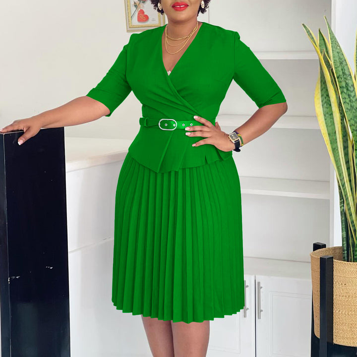 Dame Plisseret Kjole med elegant peplum Form og aftagelig Belte Stilla