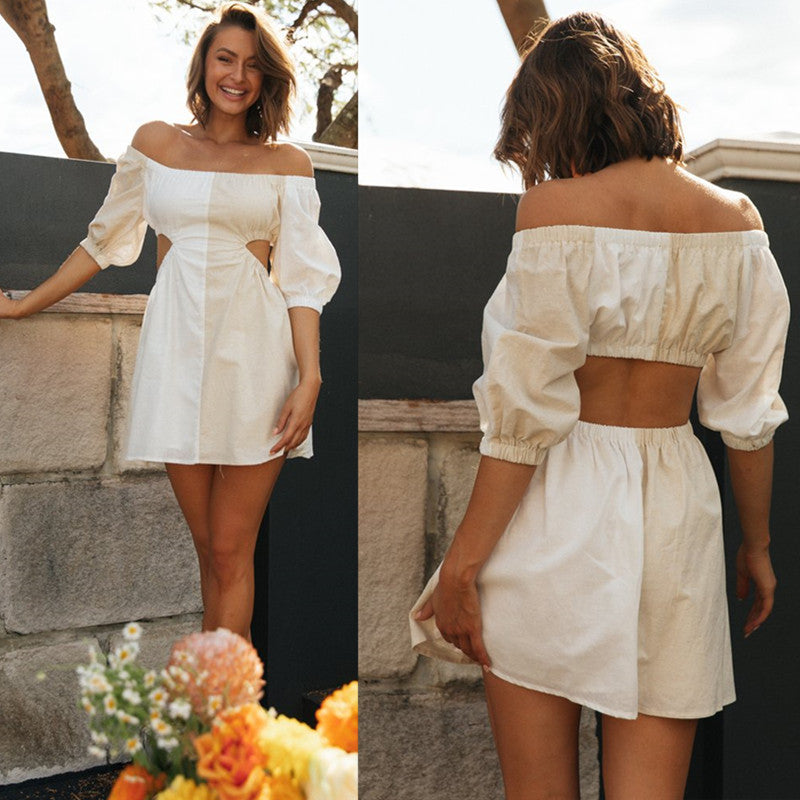 Kvinders Off-Shoulder Mini Kjole med Udsparinger og Puff Ærmer Stilla
