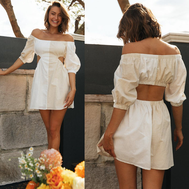 Kvinders Off-Shoulder Mini Kjole med Udsparinger og Puff Ærmer Stilla