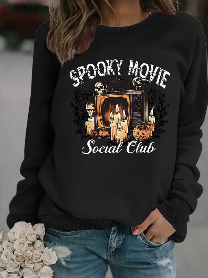 Dame sweatshirt med skræmmende film motiv og afslappet skæring Stilla