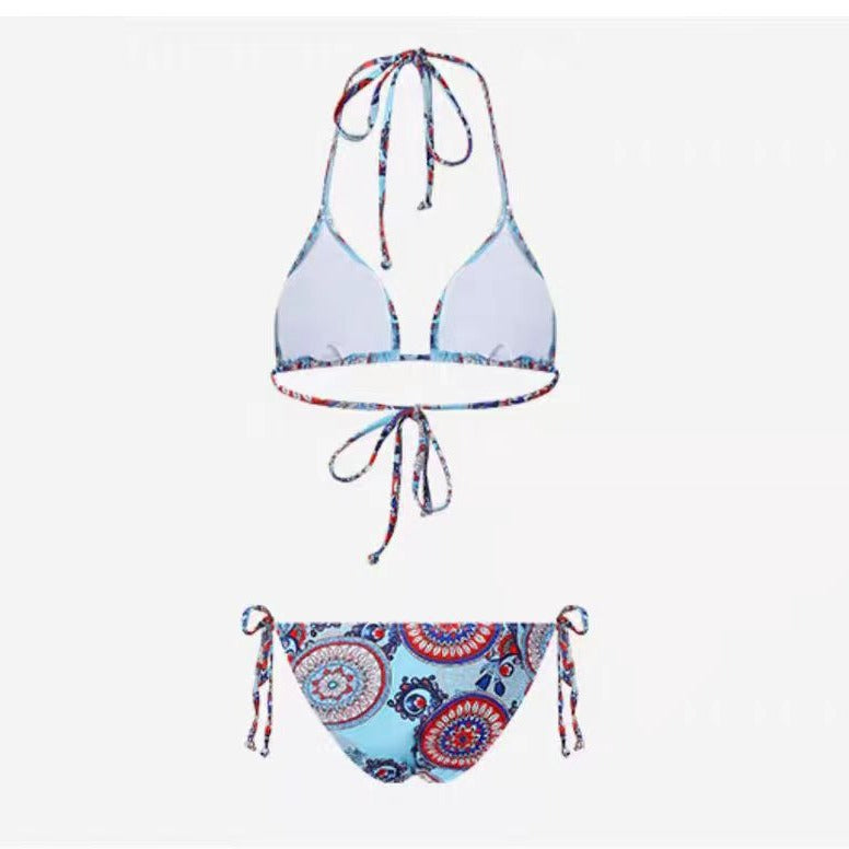 Dame Triangel-Bikini med legende mandala-mønster og justerbare bindebånd Skovae