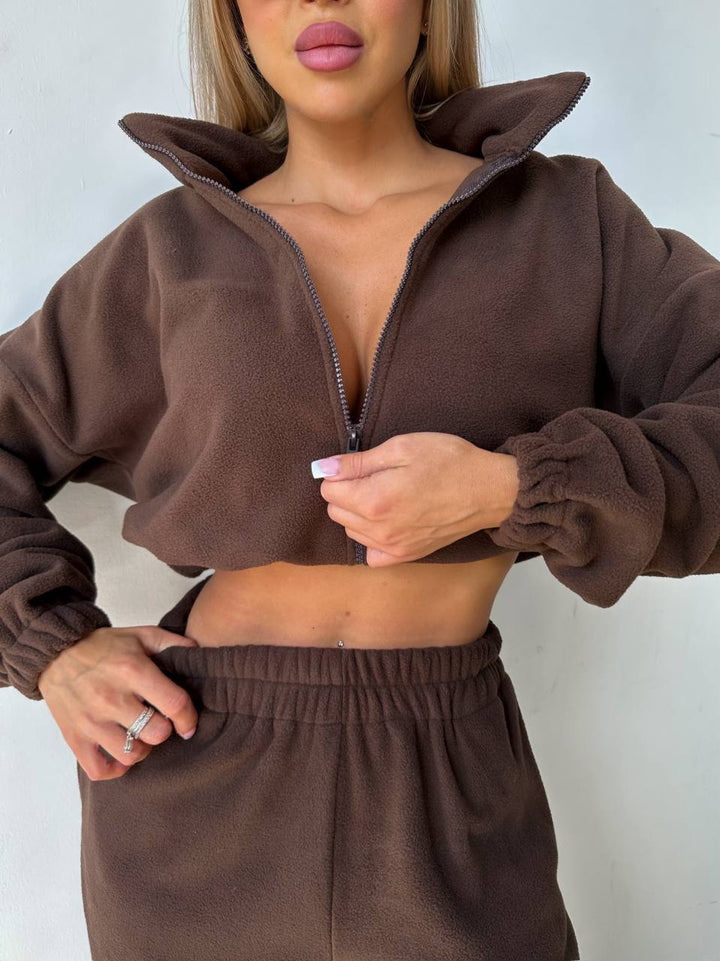 Damer afslappet fleece crop-pullover og fritidsbukser Stilla