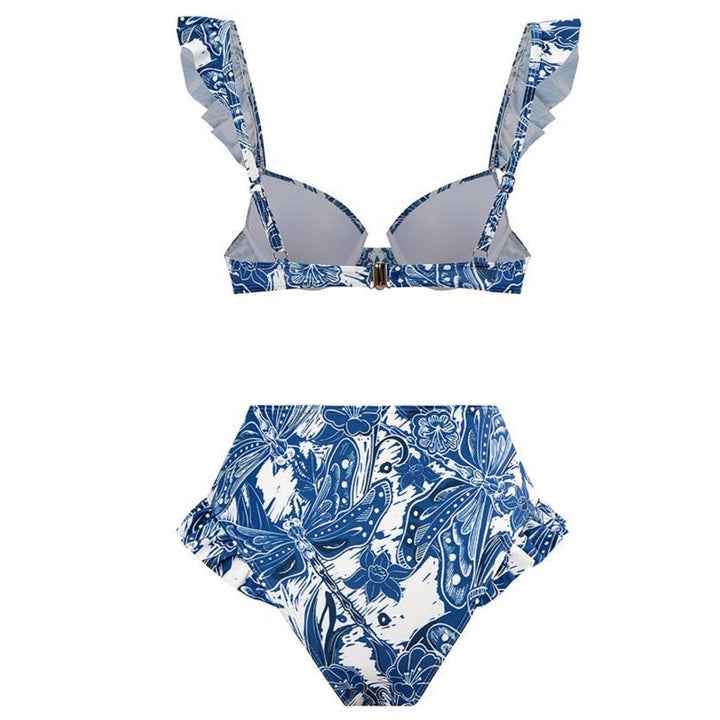 Dame bikini sæt med elegant flæse detaljer og stilfuld overkjole Skovae