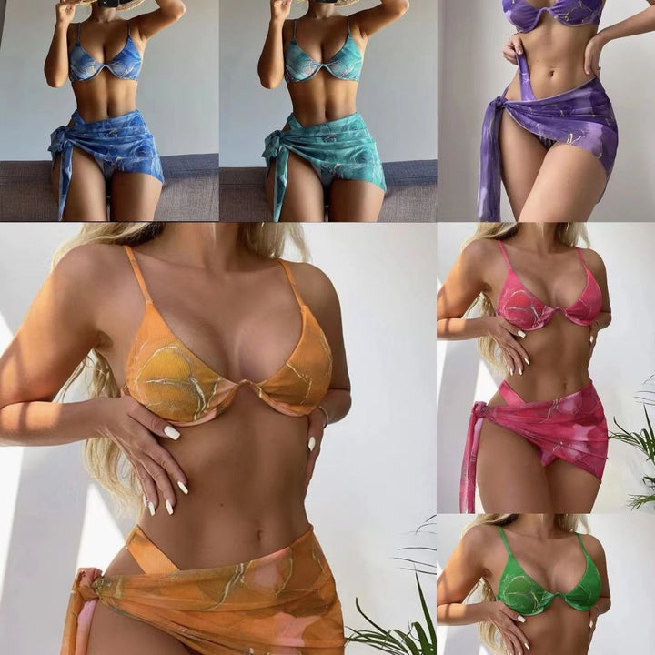 Dame bikini-sæt med elegant indpakningsdesign og blomstermønster Stilla