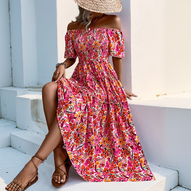 Kvinders Off-Shoulder Maxi Kjole med Blomster Mønster og Ruffle Detaljer Stilla