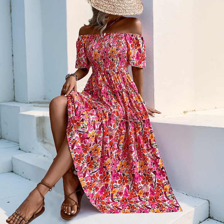 Kvinders Off-Shoulder Maxi Kjole med Blomster Mønster og Ruffle Detaljer Stilla