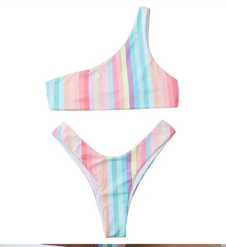 Dame En-Skulder Stribet Bikini Sæt Stilla
