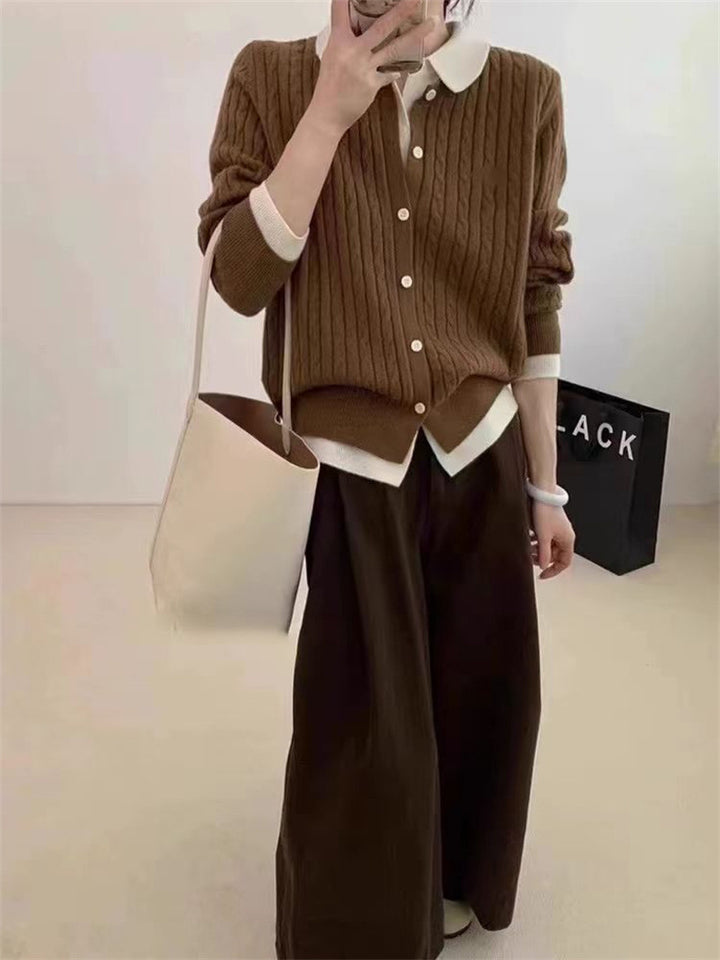 Femme Ribstrik-Cardigan Pullover med knaplukning Stilla