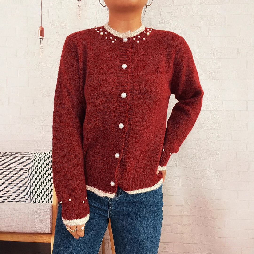 Damer elegant cardigan med dekorative knapdetaljer og perleudsmykninger Stilla