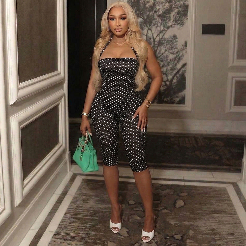 Dame Bodycon Jumpsuit med prikmønster og off-shoulder design Skovae