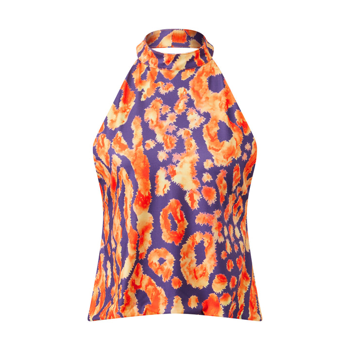 Damer halterneck top med blomstrende design Skovae