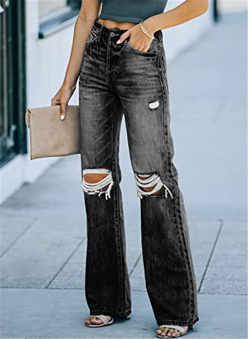 Dame Flared Jeans i moderne Destroyed-look med høje lommer Stilla