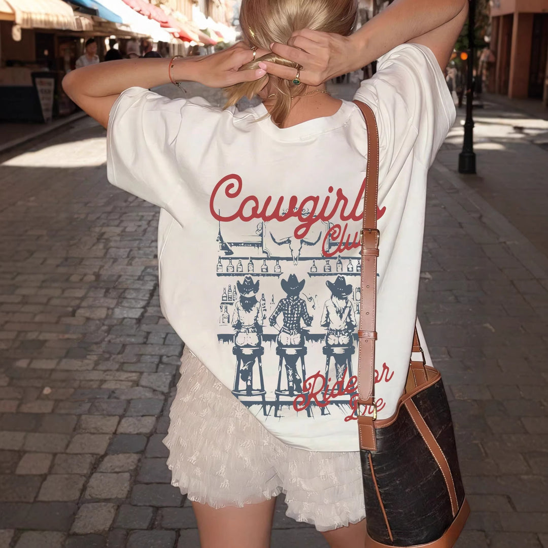 Dame Oversize T-Shirt med Retro Cowgirl-motiv Skovae