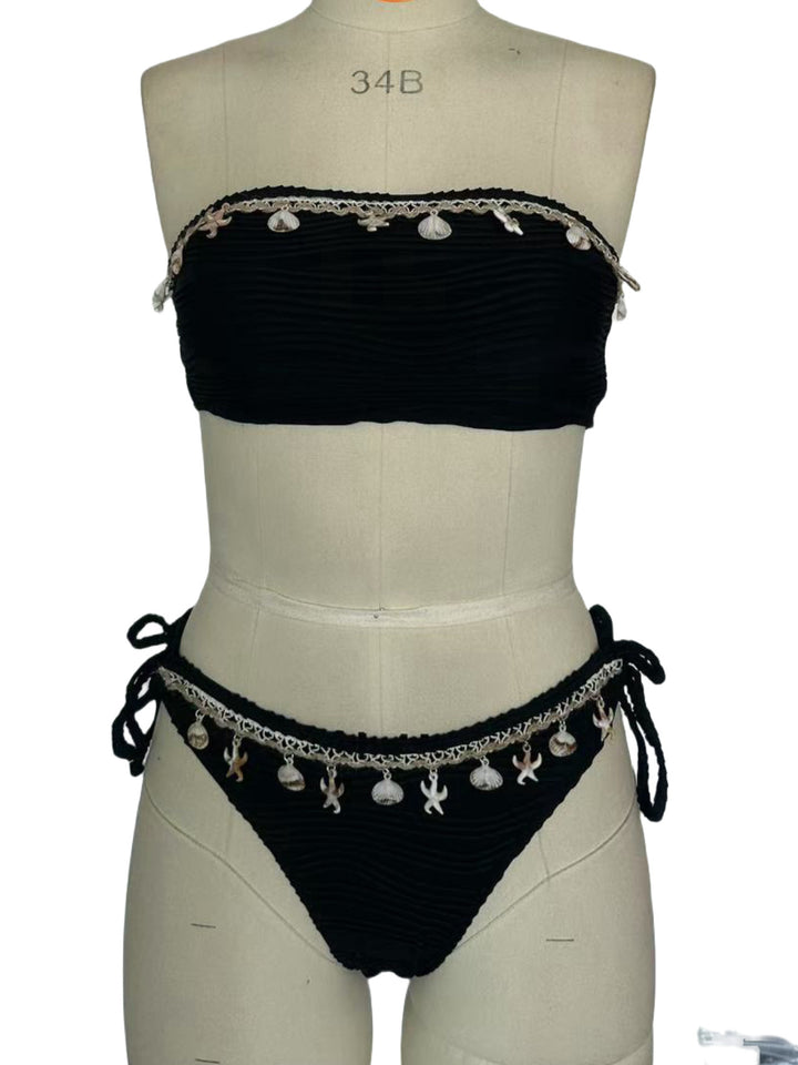 Dame bandeau-bikini med muslingemønster Skovae