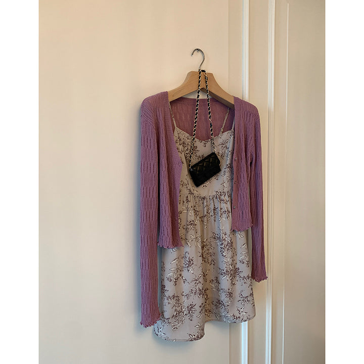 Dame luftig blusekombination med fint blomsterdesign og dekorativ cardigan Stilla