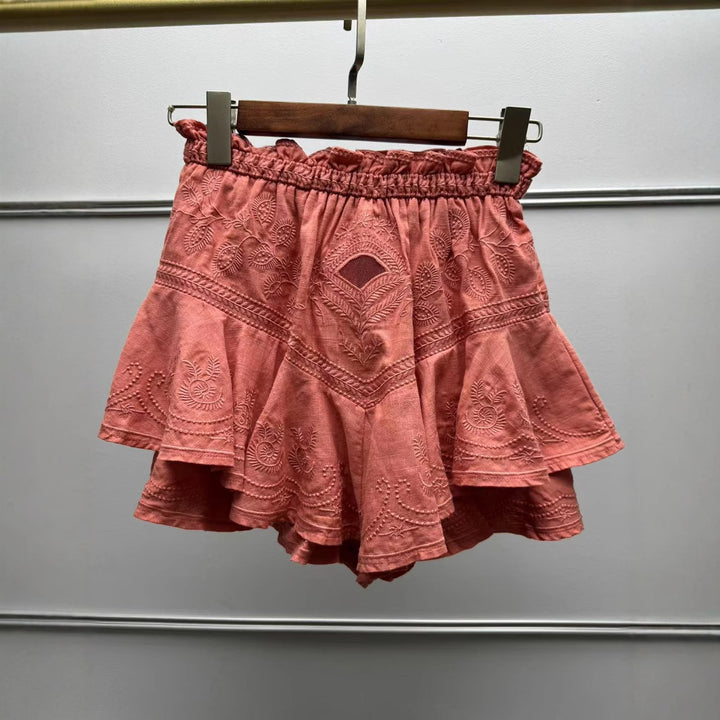 Dame volantskirt med detaljeret broderi og elastisk bæltedel Stilla